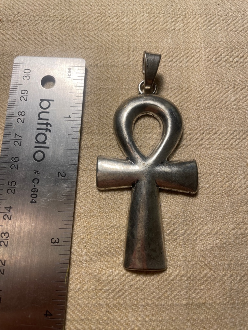 Large Silver Ankh Pendant Necklace - Picture 2 of 3